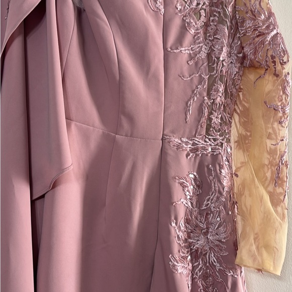 Mauve One-Shoulder Embroidered Evening Dress - Picture 10 of 12